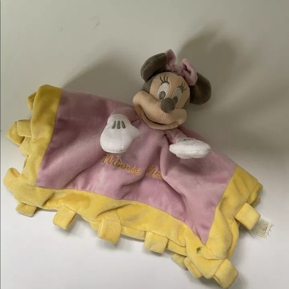 Disney Minnie Mouse Pink Yellow Lovey Security Blanket Crinkle - Picture 1 of 5